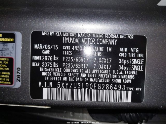 5XYZU3LB0FG286493 Hyundai Santa Fe Sport 2.4l