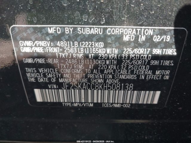JF2SKACC8KH508138 Subaru Forester