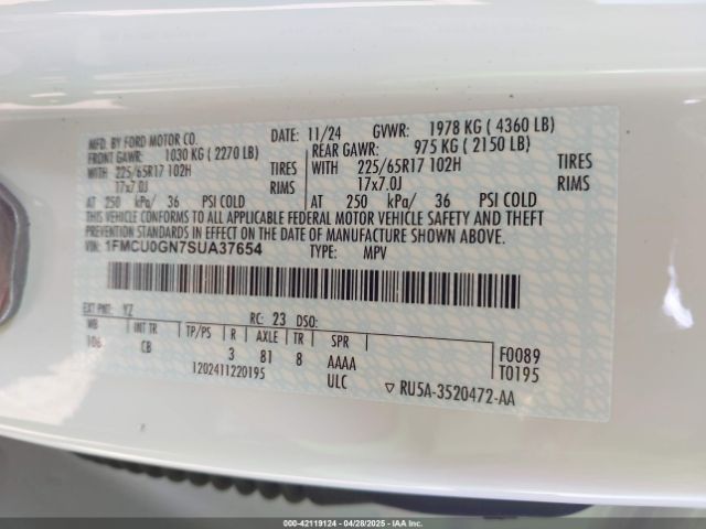 1FMCU0GN7SUA37654 Ford Escape Active