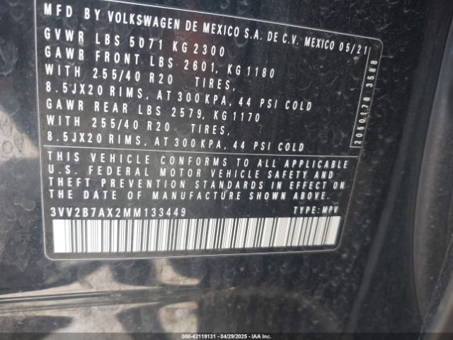 2021 VOLKSWAGEN TIGUAN 3VV2B7AX2MM133449 Photo 8