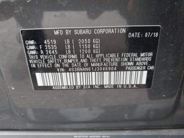 4S3BNAN61J3046904 Subaru Legacy 2.5i Limited