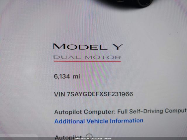 7SAYGDEFXSF231966 Tesla Model Y Performance Dual Motor All-wheel Drive