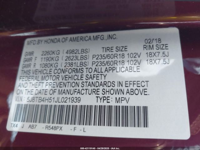 5J8TB4H51JL021939 Acura Rdx Technology   Acurawatch Plus Packages/technology Package