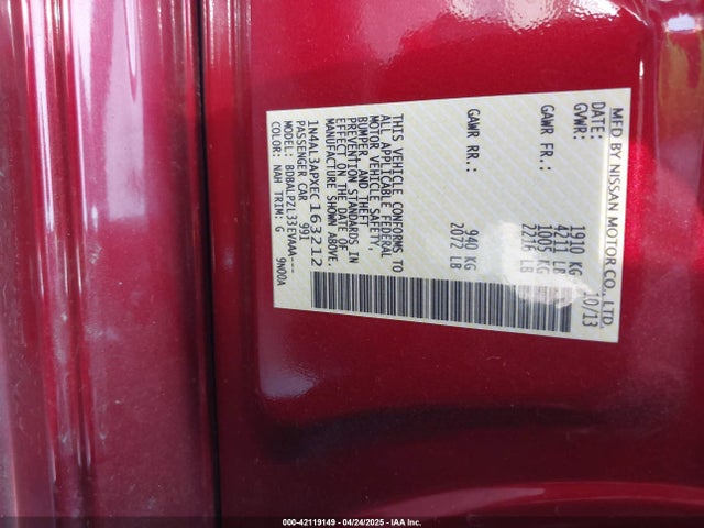 1N4AL3APXEC163212 Nissan Altima 2.5/s/sv/sl
