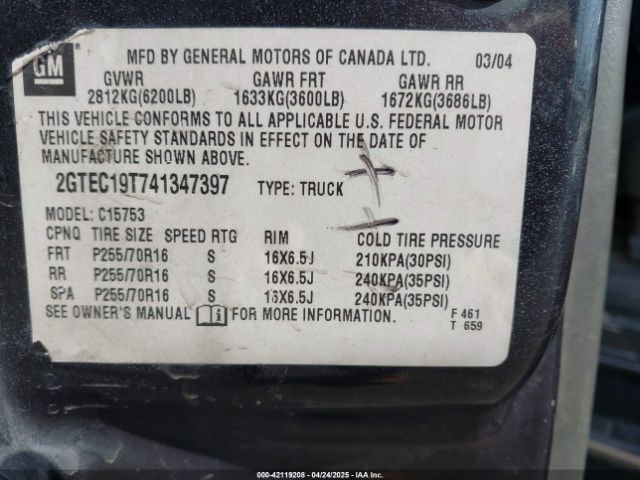 2004 GMC SIERRA 1500 2GTEC19T741347397 Photo 8