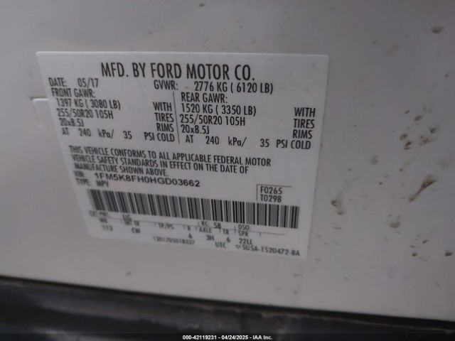 1FM5K8FH0HGD03662 Ford Explorer Limited