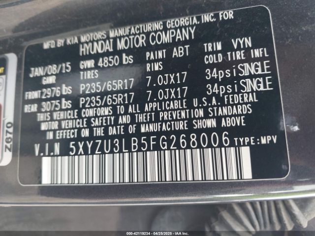 5XYZU3LB5FG268006 Hyundai Santa Fe Sport 2.4l