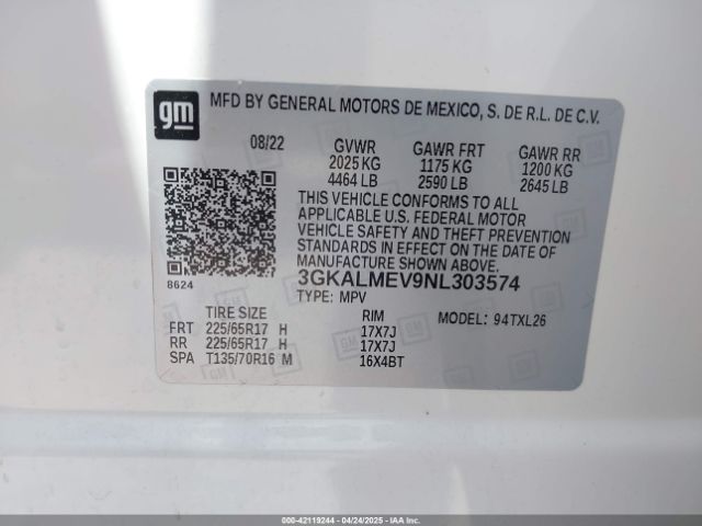 3GKALMEV9NL303574 GMC Terrain Fwd Sle