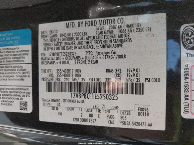 2014 FORD MUSTANG 1ZVBP8CF1E5250325 Photo 8