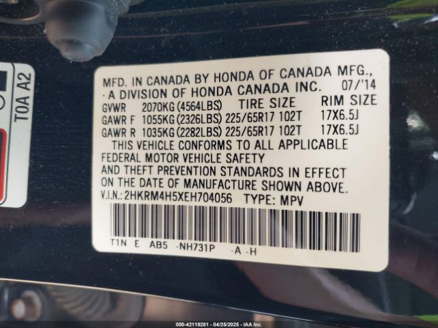 2HKRM4H5XEH704056 Honda CR-V EX