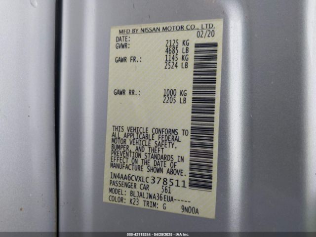 1N4AA6CVXLC378511 Nissan Maxima Sv Xtronic Cvt