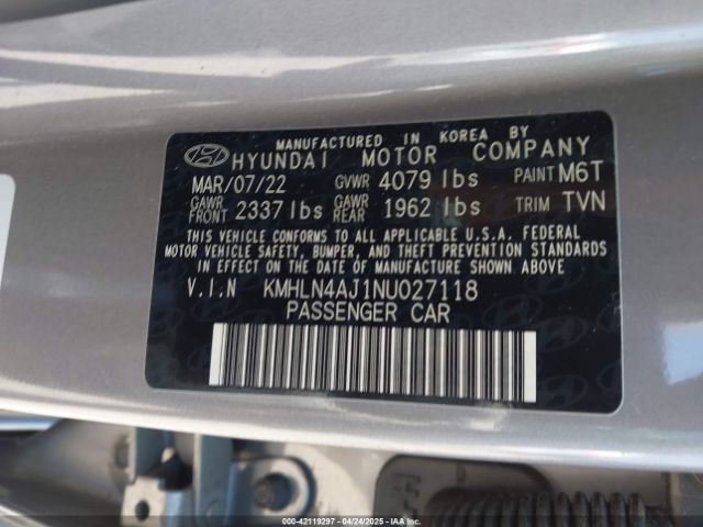 KMHLN4AJ1NU027118 Hyundai Elantra Hybrid Limited