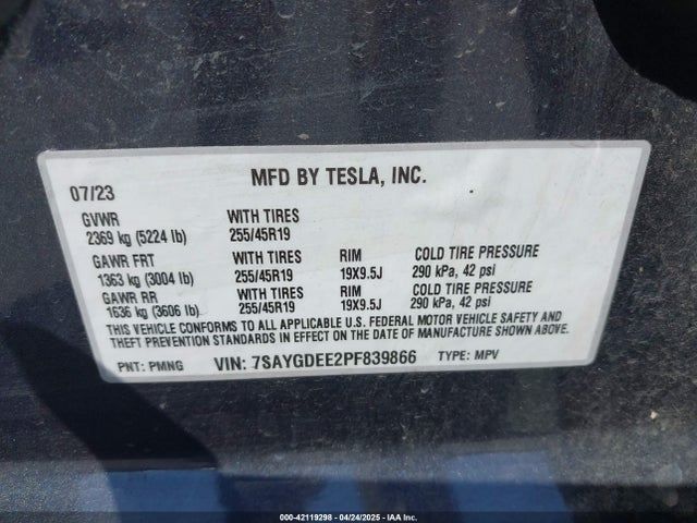 2023 TESLA MODEL Y 7SAYGDEE2PF839866 Photo 8