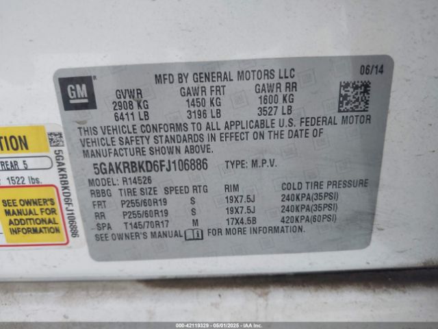 5GAKRBKD6FJ106886 Buick Enclave Leather