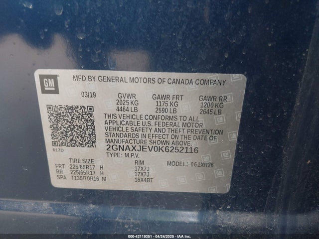 Chevrolet EQUINOX LT 2019 2GNAXJEV0K6252116 Image 9