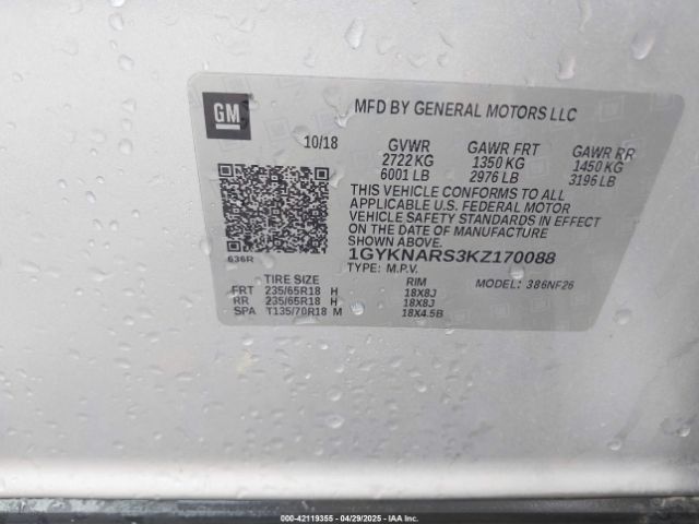 1GYKNARS3KZ170088 Cadillac Xt5 Standard