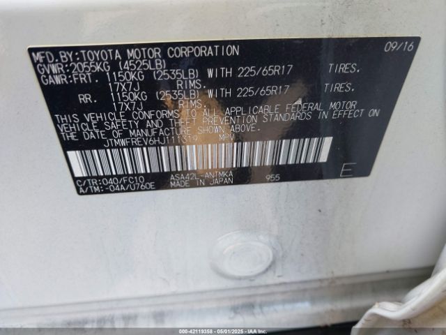 JTMWFREV6HJ111319 Toyota Rav4 Xle