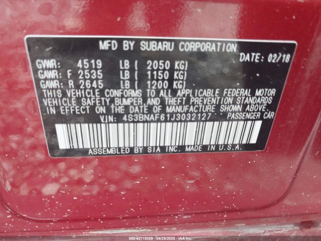 4S3BNAF61J3032127 Subaru Legacy 2.5i Premium