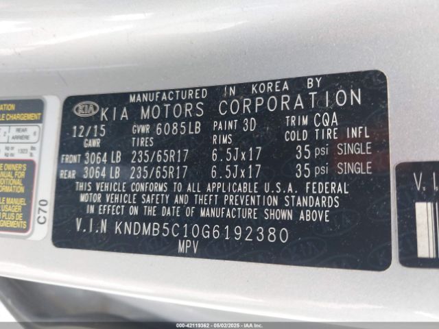 KNDMB5C10G6192380 KIA SEDONA LX