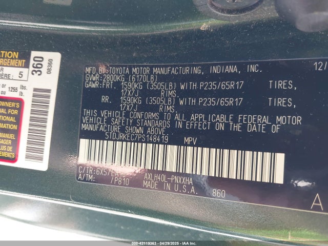 Toyota a25a-fxs, 5nm 2023 5TDJRKEC7PS148419 Image 9