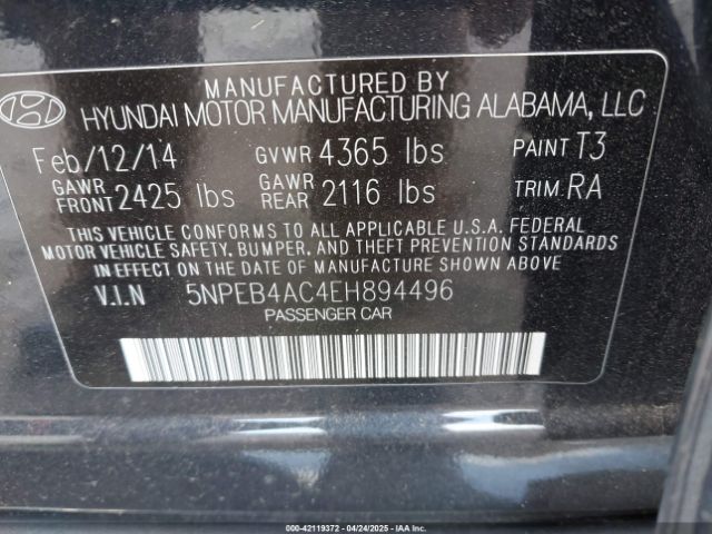 5NPEB4AC4EH894496 Hyundai SONATA GLS