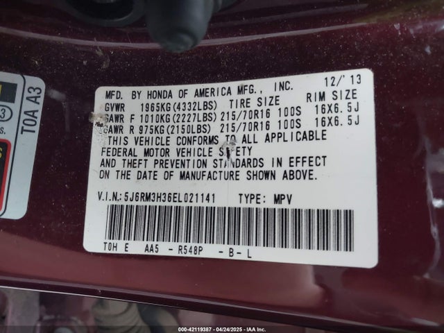 5J6RM3H36EL021141 Honda CR-V LX