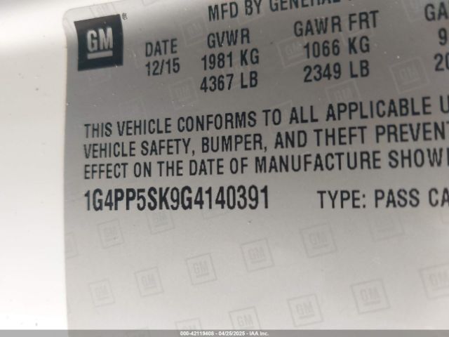 1G4PP5SK9G4140391 Buick Verano
