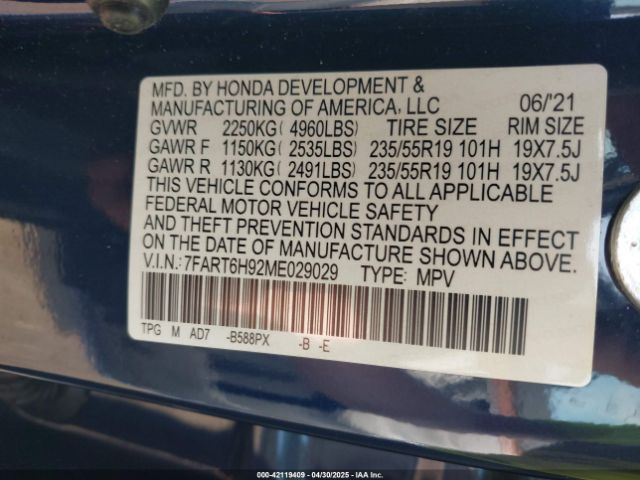 7FART6H92ME029029 Honda Cr-v Hybrid Touring