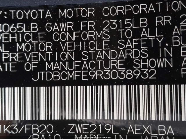 JTDBCMFE9R3038932 Toyota Corolla Hybrid Le