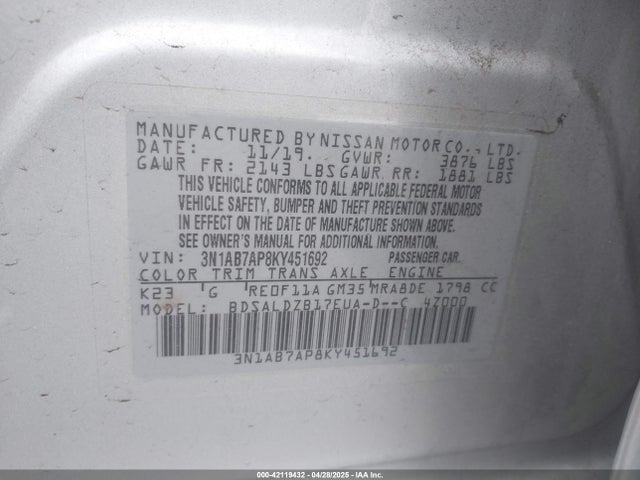 Nissan 2019 2019 3N1AB7AP8KY451692 Image 9