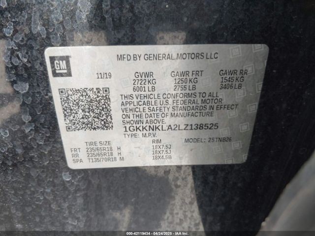 1GKKNKLA2LZ138525 GMC Acadia Fwd Sle