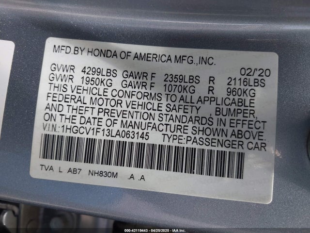 1HGCV1F13LA063145 Honda ACCORD LX