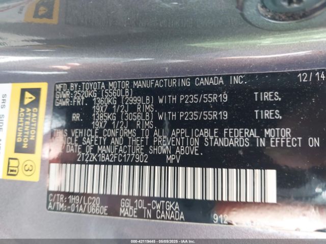 2T2ZK1BA2FC177902 Lexus 2gr-fe