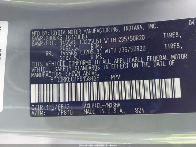 5TDDRKEC1PS158425 Toyota Sienna Xse