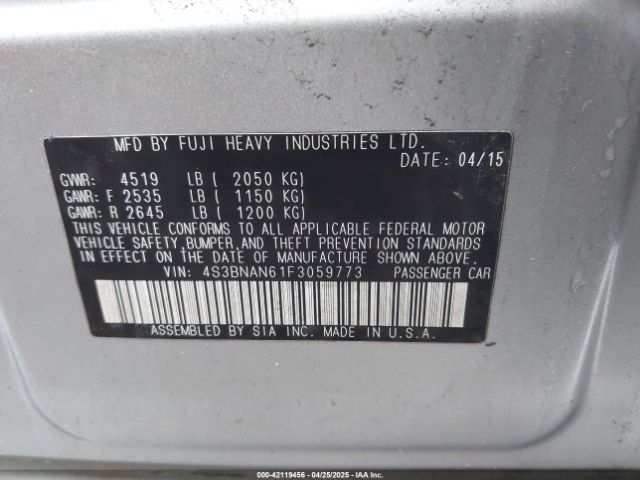 4S3BNAN61F3059773 Subaru Legacy 2.5i Limited