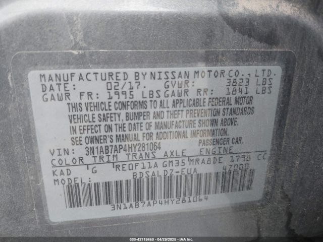3N1AB7AP4HY281064 Nissan SENTRA SV