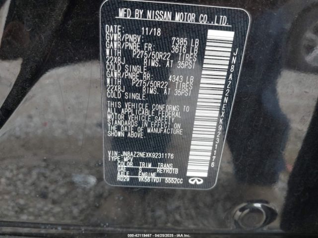 JN8AZ2NEXK9231176 Infiniti QX80 LUXE