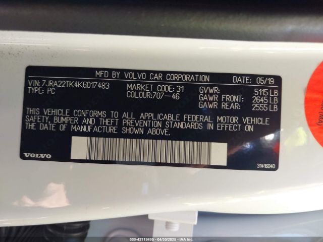 2019 VOLVO S60 7JRA22TK4KG017483 Photo 8