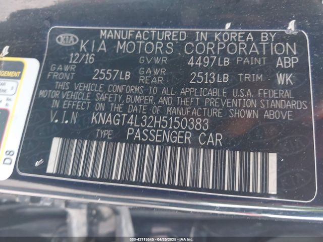 KNAGT4L32H5150383 KIA Optima Lx
