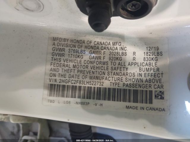 2HGFC2F83LH522732 Honda Civic Sport