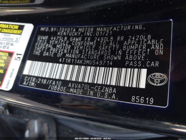 4T1R11AK3MU549714 Toyota a25a-fks