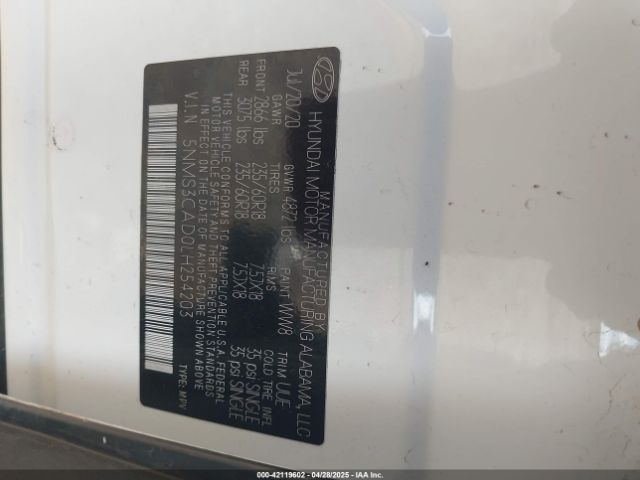 5NMS3CAD0LH254203 Hyundai Santa Fe Sel