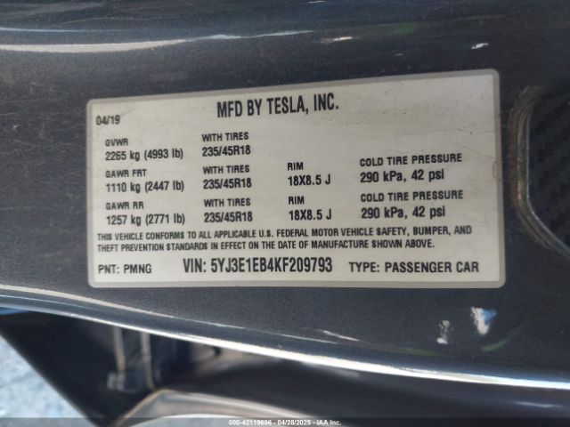2019 TESLA MODEL 3 5YJ3E1EB4KF209793 Photo 8