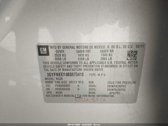 2011 CADILLAC SRX 3GYFNEEY4BS673418 Photo 8