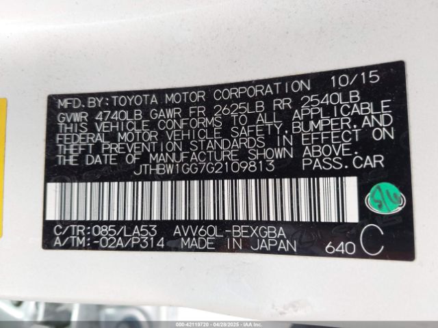 JTHBW1GG7G2109813 Lexus ES 300H