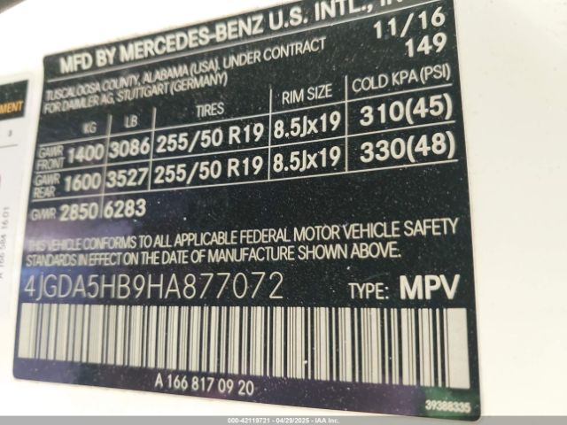 4JGDA5HB9HA877072 Mercedes-Benz Gle 350 4matic
