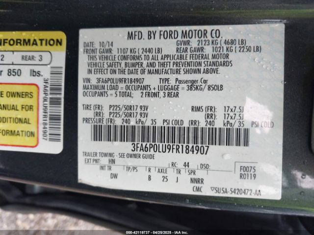 3FA6P0LU9FR184907 Ford Fusion Hybrid Se
