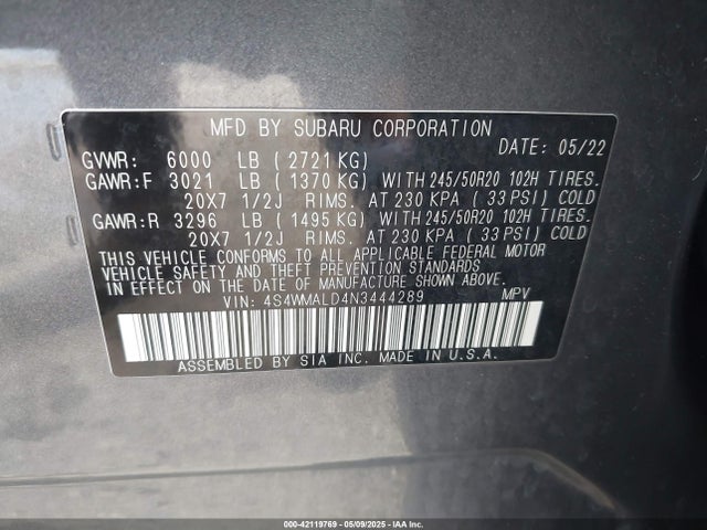 4S4WMALD4N3444289 Subaru Ascent Limited