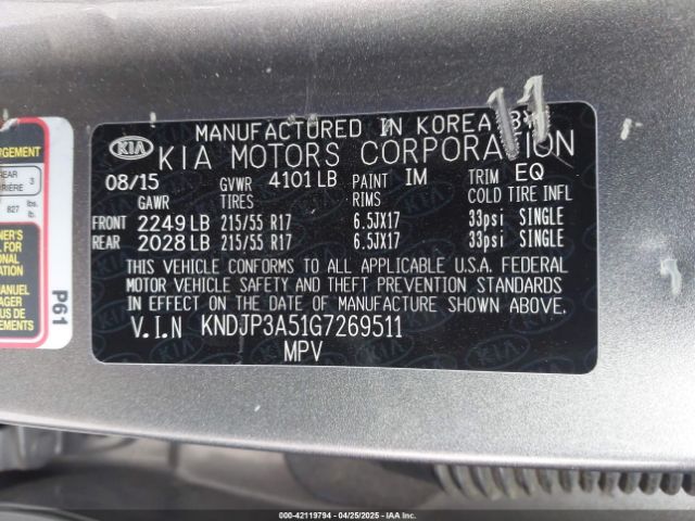 KNDJP3A51G7269511 KIA dohc gdi nu