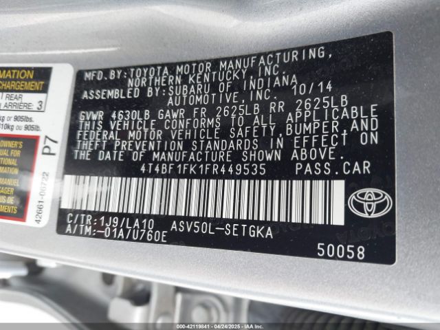 4T4BF1FK1FR449535 Toyota CAMRY XLE